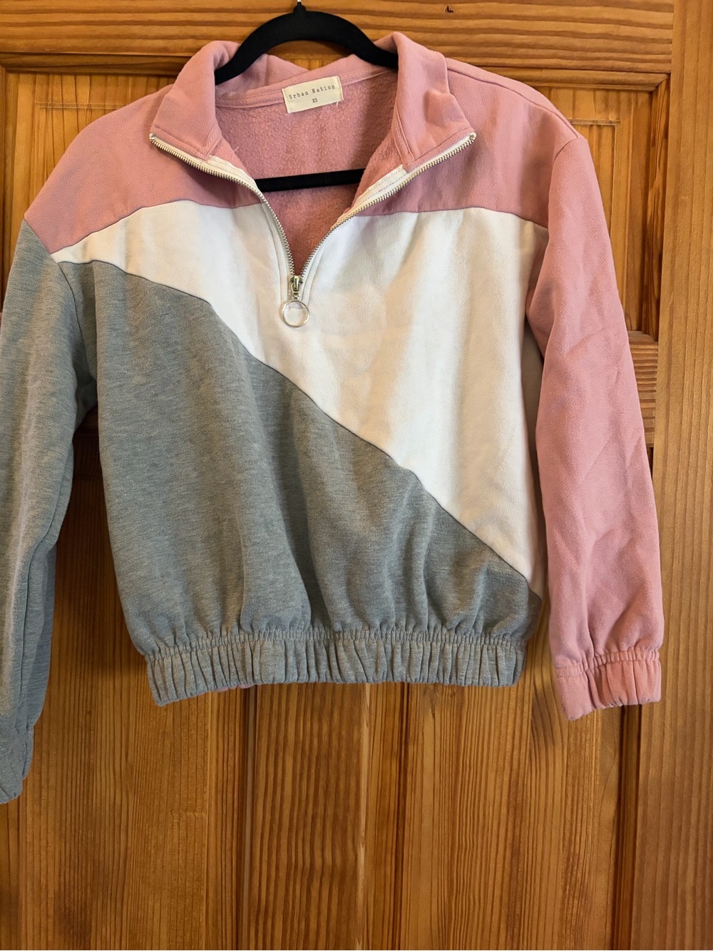 Urban Nation Pink & White Colorblock Quarter-Zip Pullover